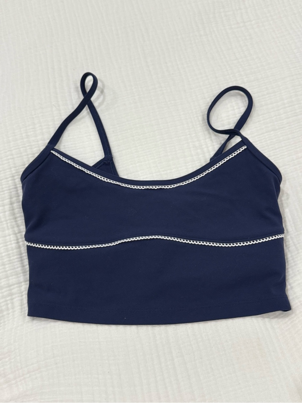 Abercrombie & Fitch Navy Active Crop Top with Yellow Print